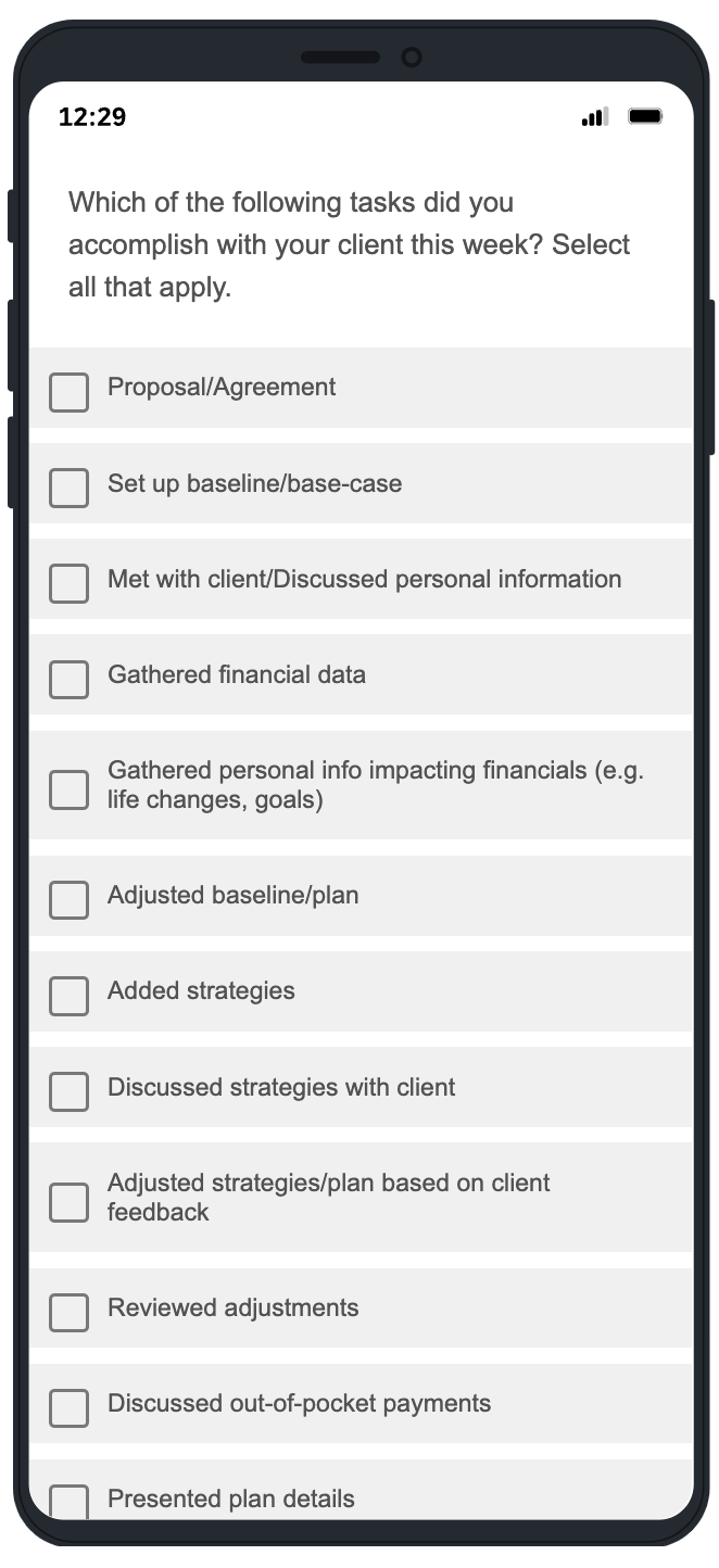 Weekly diary survey screen 4
